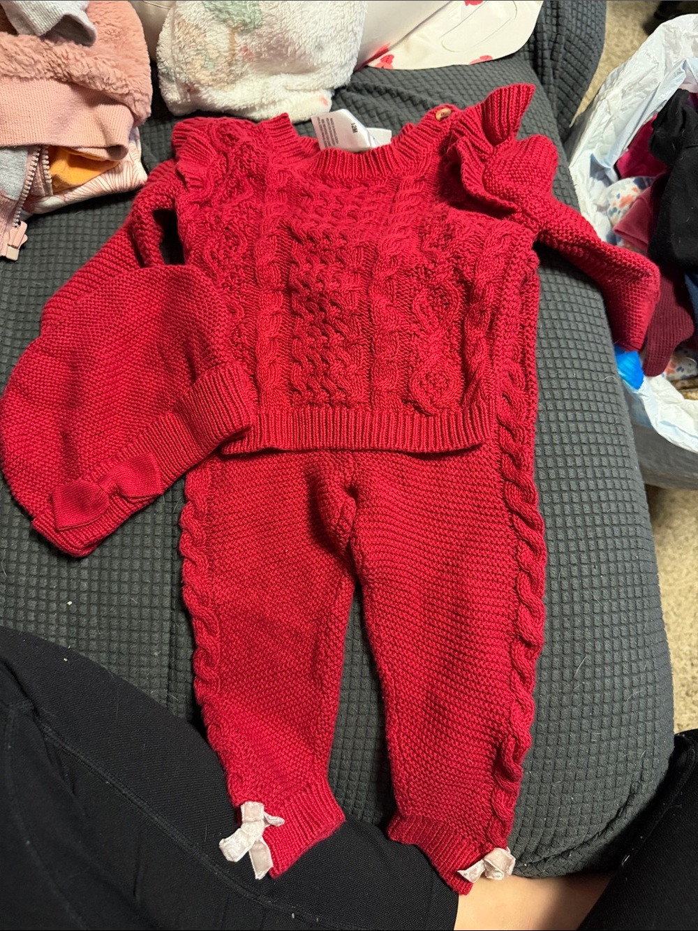 Red Knit Cable Kids Matching Set - Brand Unspecified